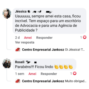 Comentários Redes Sociais Centro Empresarial Jankosz